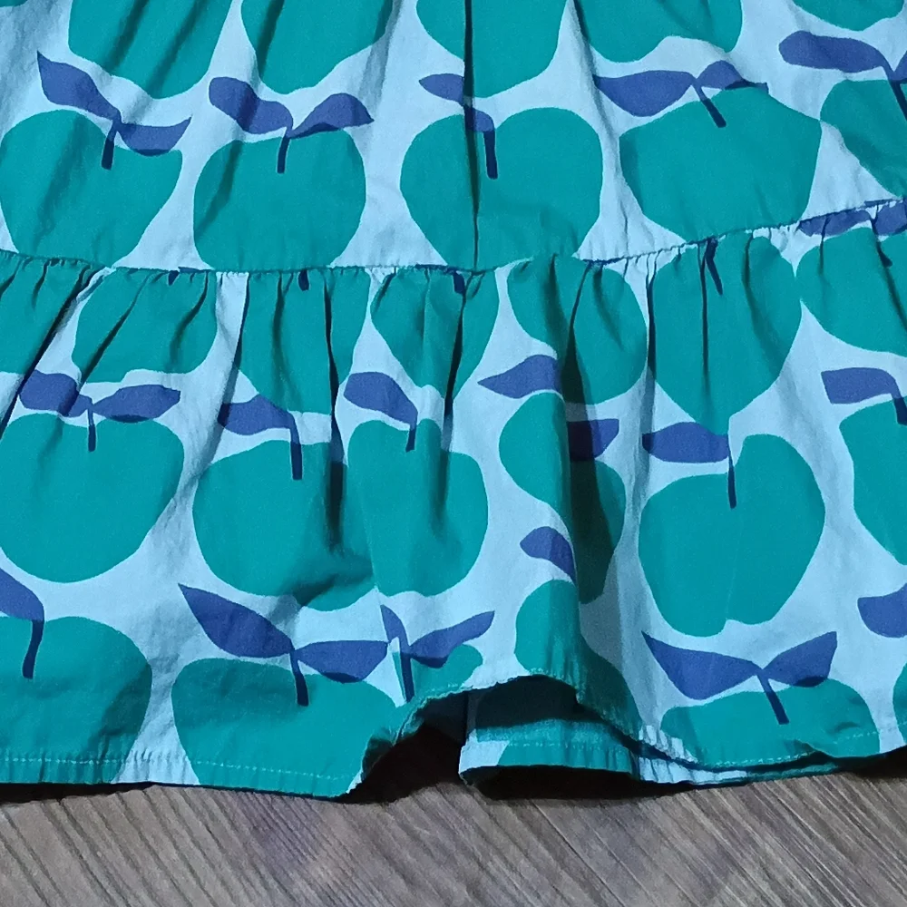 Tea Collection Girls Teal Green Graphic Apple Tiered Dress Size 6